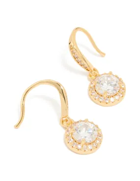 Gold Plated Cubic Zirconia Small Halo Hook Earrings Timeless Item