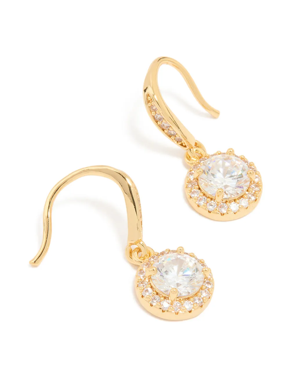 Gold Plated Cubic Zirconia Small Halo Hook Earrings Timeless Item