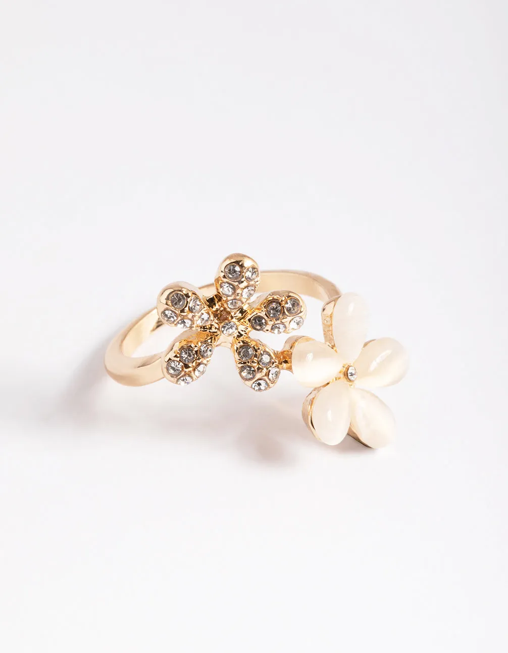 Gold Diamante & Cateye Flower Ring Brilliant Style Exclusive Object