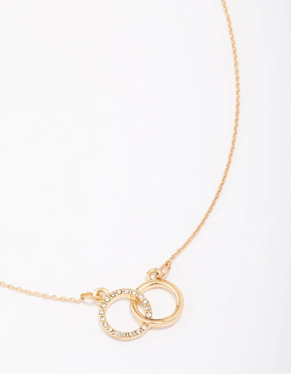 Gold Diamante Double Circle Link Pendant Necklace Lovely Present