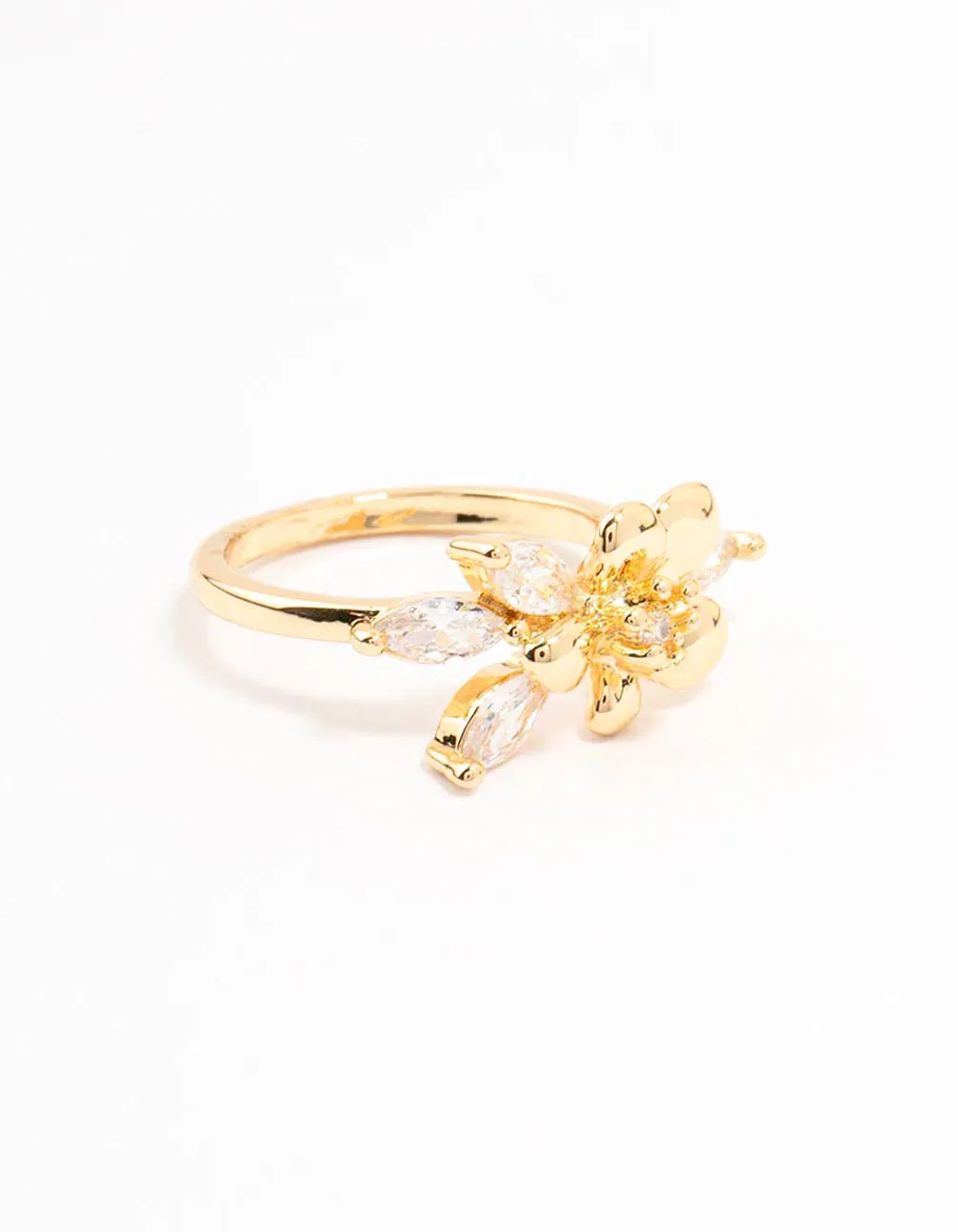 Traditional Keepsake Artisan Gift Gold Plated Fine Flower Cubic Zirconia Ring