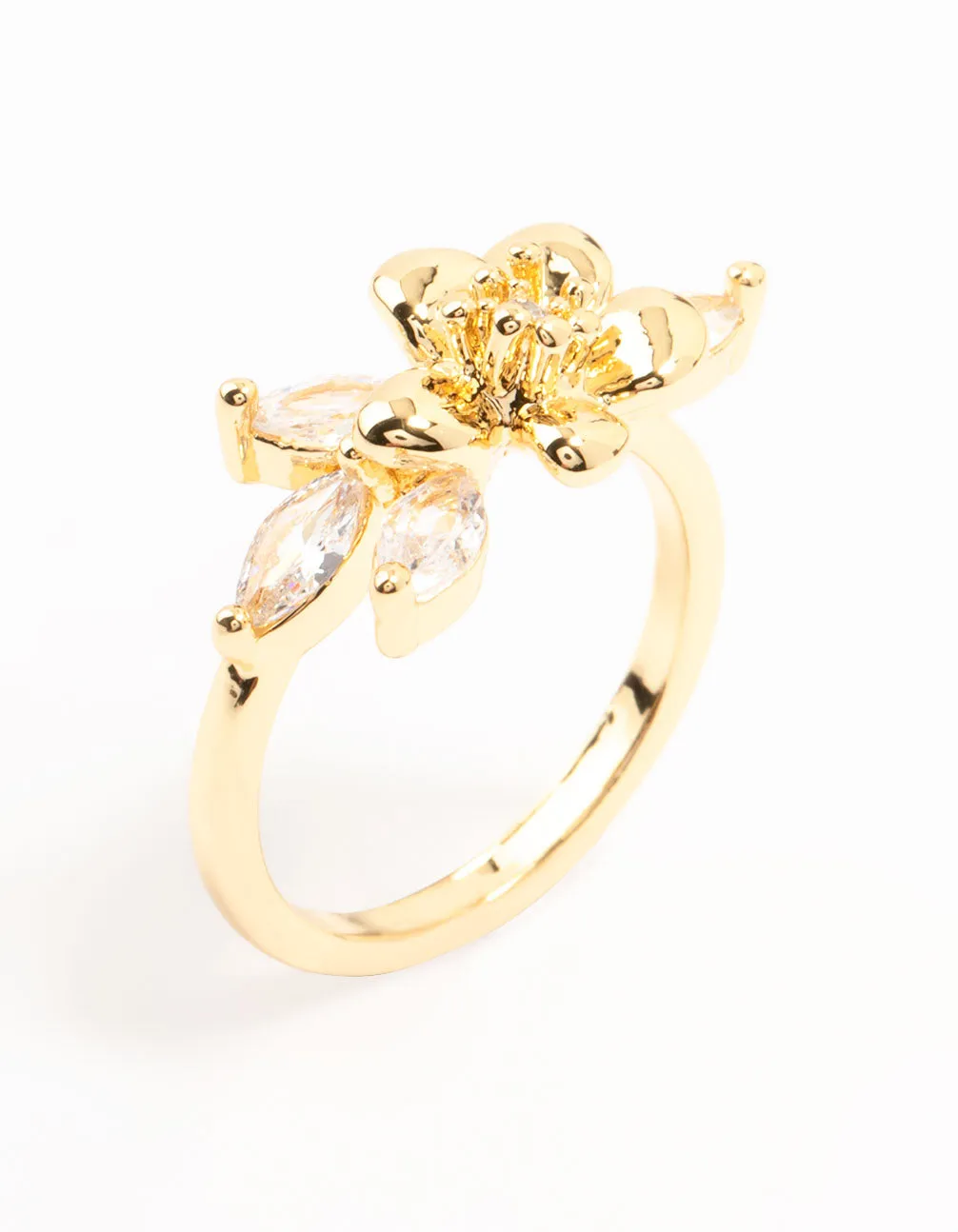 Gold Plated Fine Flower Cubic Zirconia Ring Office Present Customizable Appearance