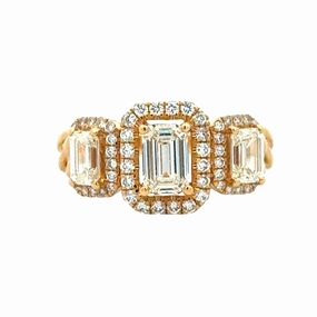 Breezy Style Bold Pieces Design 18ky Three Stone Halo Diamond Engagement Ring (1.6cttw)