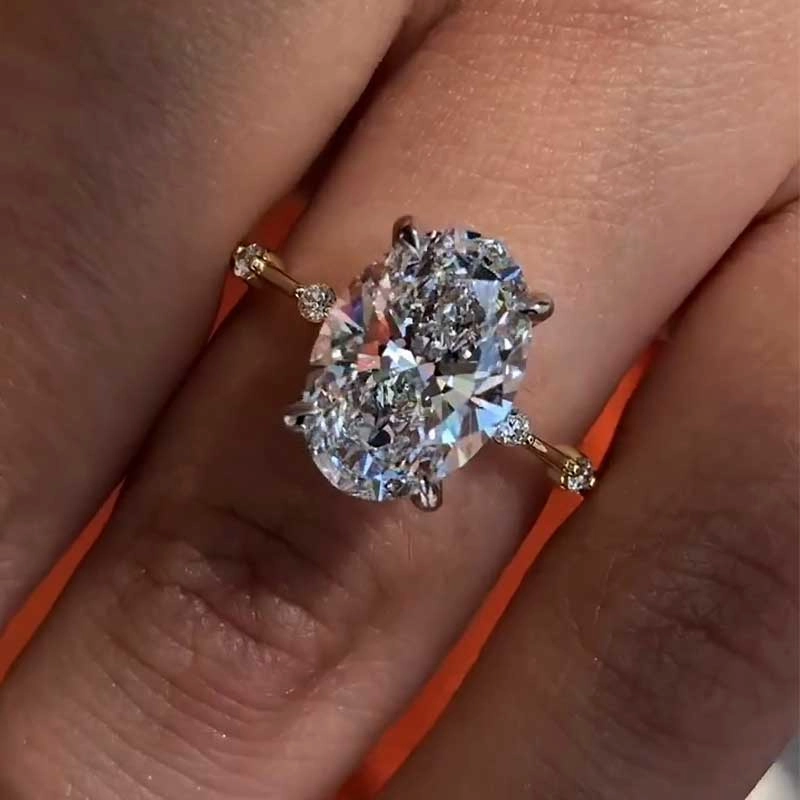 Louily Bright Yellow Gold Oval Cut Engagement Ring In Sterling Silver Luxe Pick