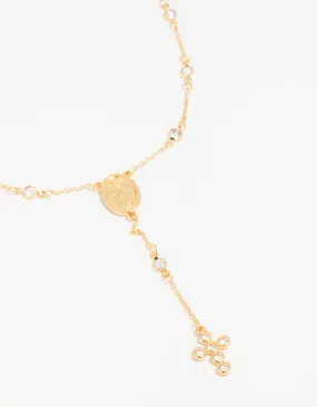 Gold Plated Cubic Zirconia Cross Y-Necklace Budget-Friendly Present Beautifying Adornment