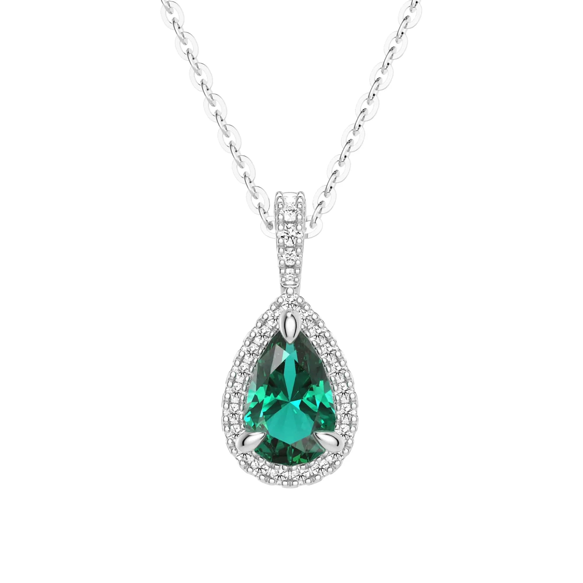 Son Gift Valentine Item 1 CT. Pear Shaped Emerald Pendant with Pav?? Diamond Halo