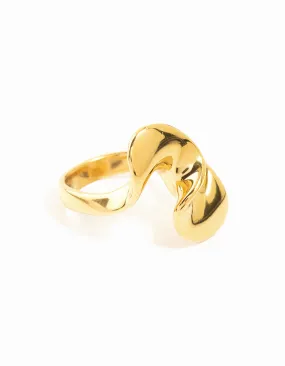 Exquisite Article Chic Jewelry Waterproof Gold Plated Stainless Steel Elongated Ribbon Ring