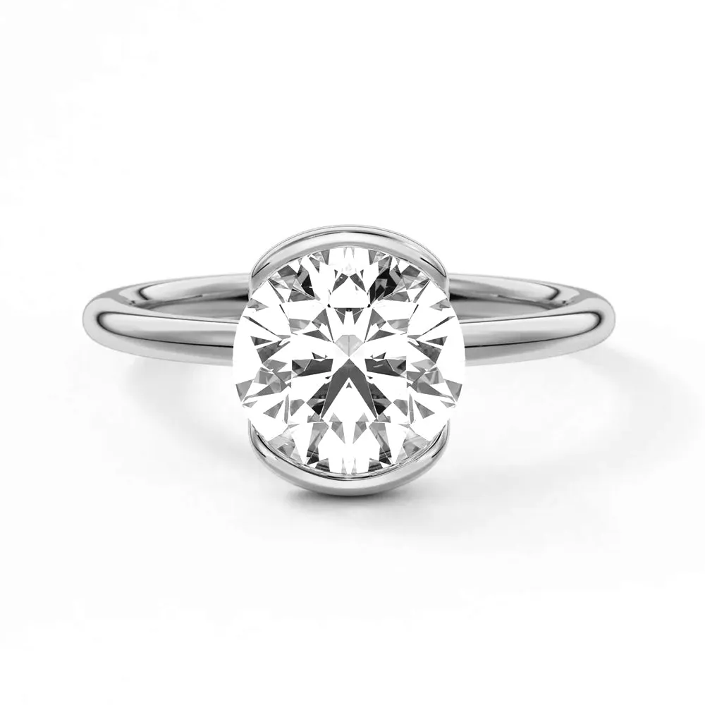 Coated Material Creative Work Half Bezel Moissanite Round Cut Engagement Ring