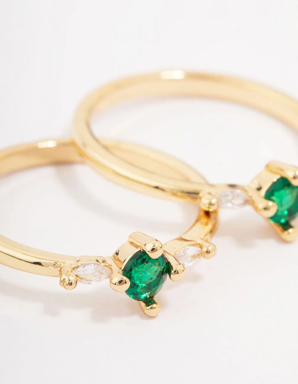 Gold Plated Dainty Trio Emerald Cubic Zirconia Ring Pack Couple Jewelry