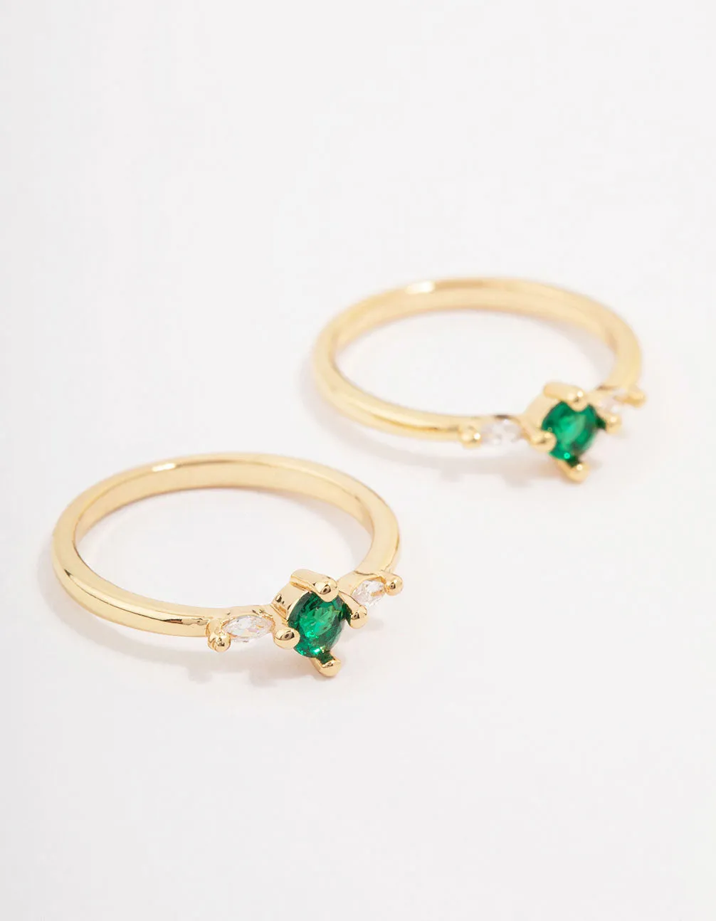 Luxury Ornament Exclusive Adornment Gold Plated Dainty Trio Emerald Cubic Zirconia Ring Pack