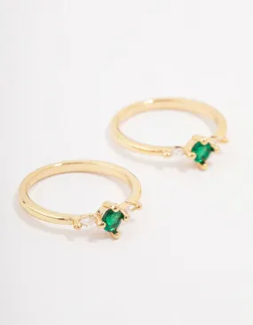 Luxury Ornament Exclusive Adornment Gold Plated Dainty Trio Emerald Cubic Zirconia Ring Pack