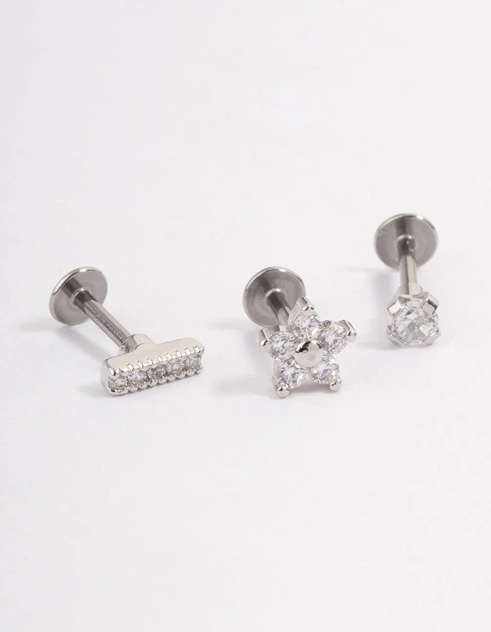 Surgical Steel Cubic Zirconia Floral Flat Back Pack Metallic Trinket Avant-Garde Item