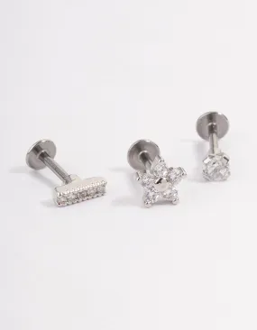 Surgical Steel Cubic Zirconia Floral Flat Back Pack Metallic Trinket Avant-Garde Item