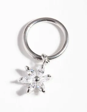 Surgical Steel Cubic Zirconia Flower Charm Clicker Fashionable Finish Graceful Embellishment