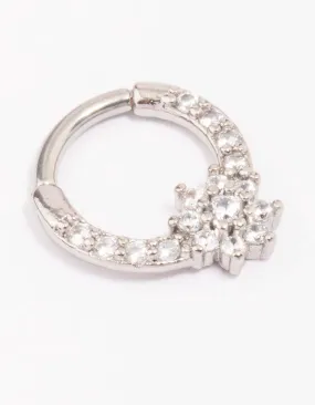 Evening Item Surgical Steel Cubic Zirconia Flower Clicker Ring