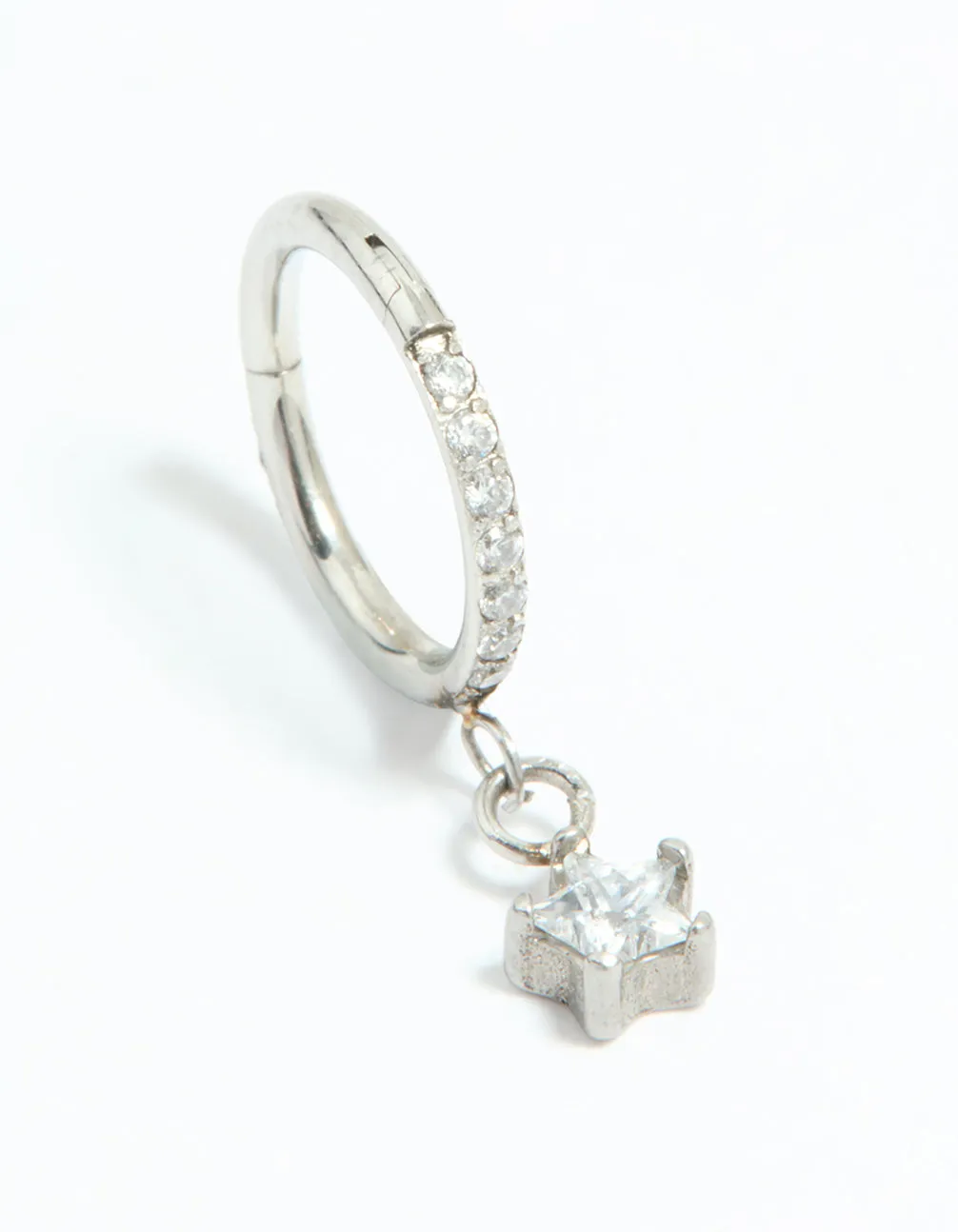 Contemporary Item Surgical Steel Cubic Zirconia Micro Star Clicker Ring