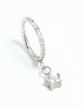 Contemporary Item Surgical Steel Cubic Zirconia Micro Star Clicker Ring