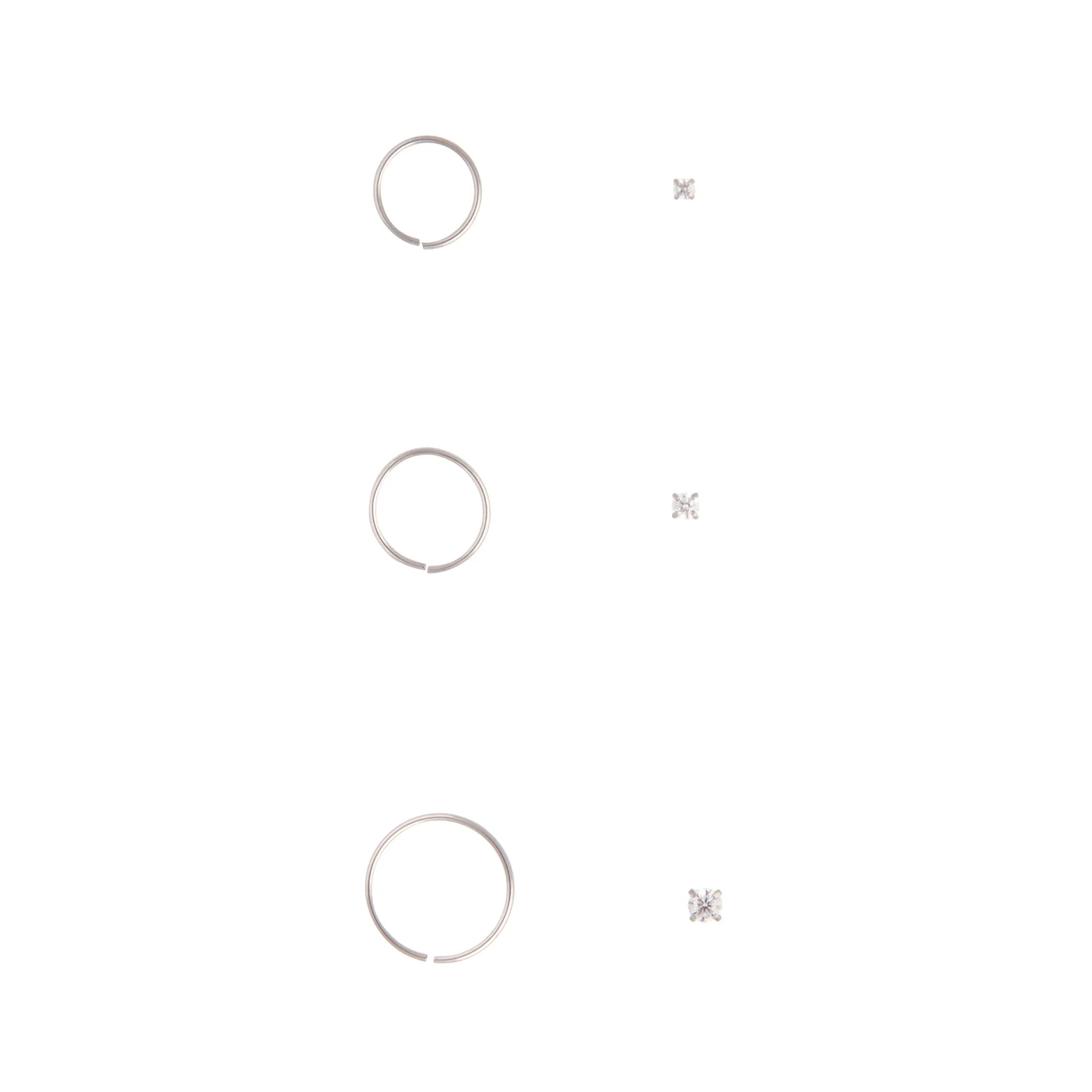 Surgical Steel Cubic Zirconia  Nose Ring 6-Pack Glossy Trinket Polished Appearance