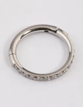 Lovely Ornament Vintage-Inspired Piece Surgical Steel Fine Pave Band Clicker Ring