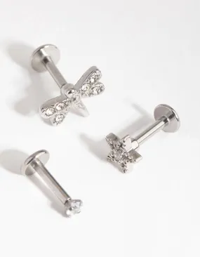 Polished Adornment Attractive Essential Surgical Steel Flower Dragonfly Flat Back Pack