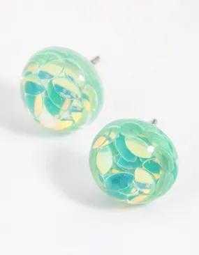 Teal Resin Petals Stud Earrings Neutral Accessory Retro Jewelry