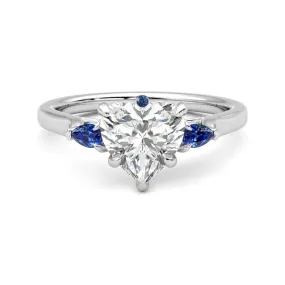 Modern Wear Three Stone Heart Shaped Moissanite Engagement Ring with Hidden Anniversary Stone Accent
