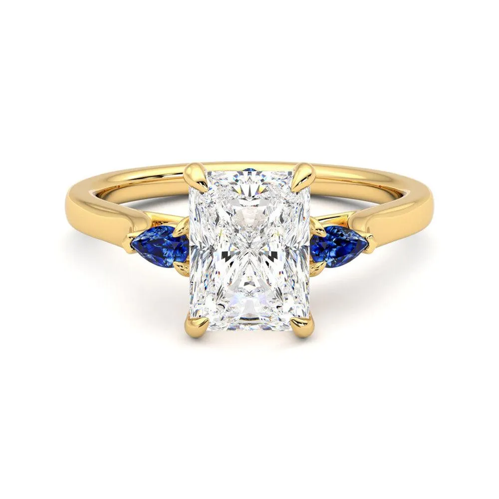 Spring Collection Three Stone Radiant Cut Moissanite Engagement Ring with Hidden Anniversary Stone Accent