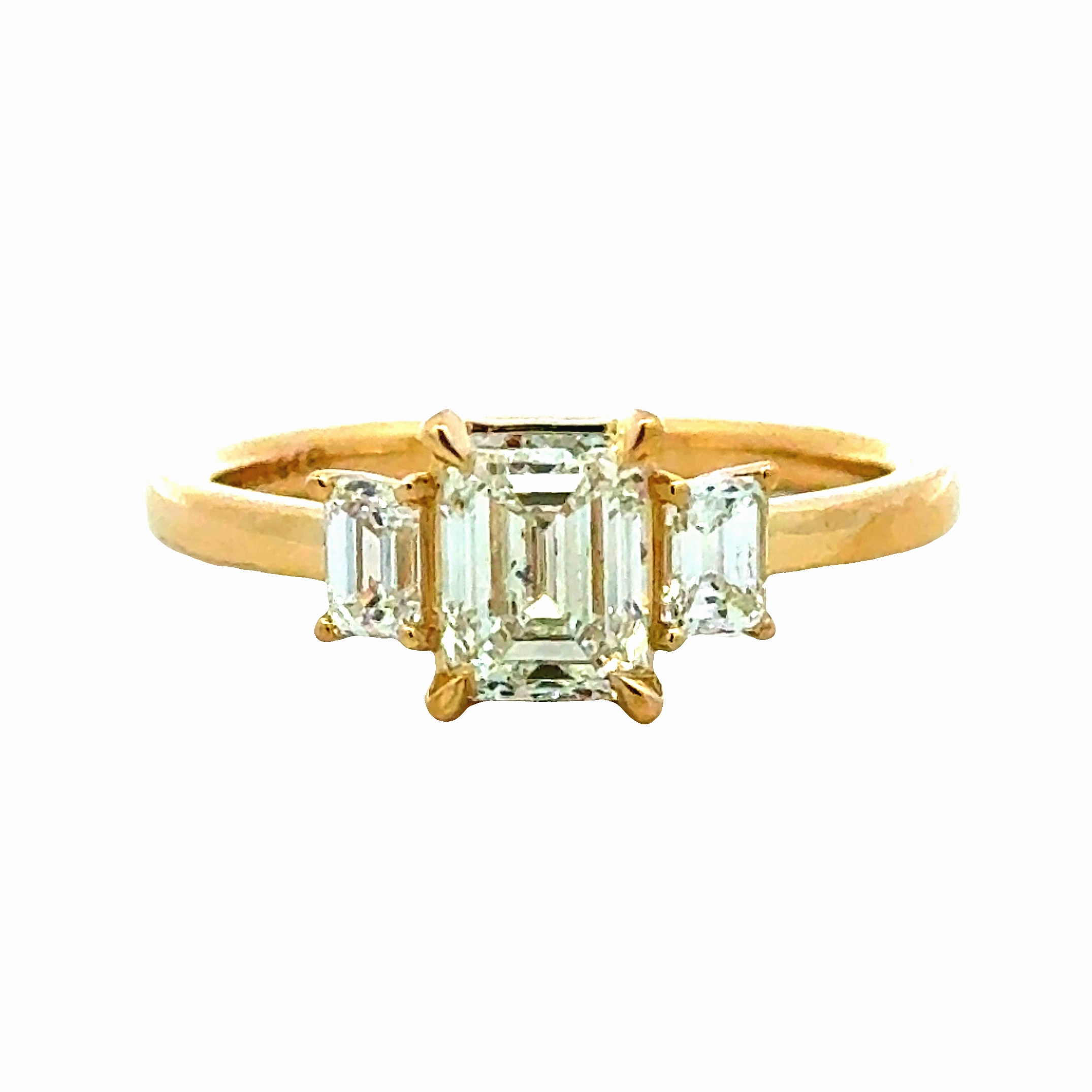 Glittering Details Festive Wear Three Stone Emerald Cut Diamond Ring 14ky (1.37cttw)