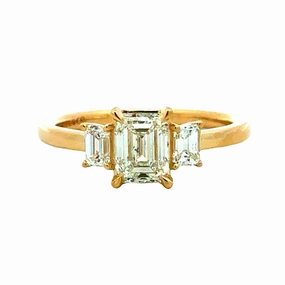 Glittering Details Festive Wear Three Stone Emerald Cut Diamond Ring 14ky (1.37cttw)