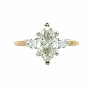 Three Stone Marquise and Pear Shape Diamond Ring Chic Sparkle
