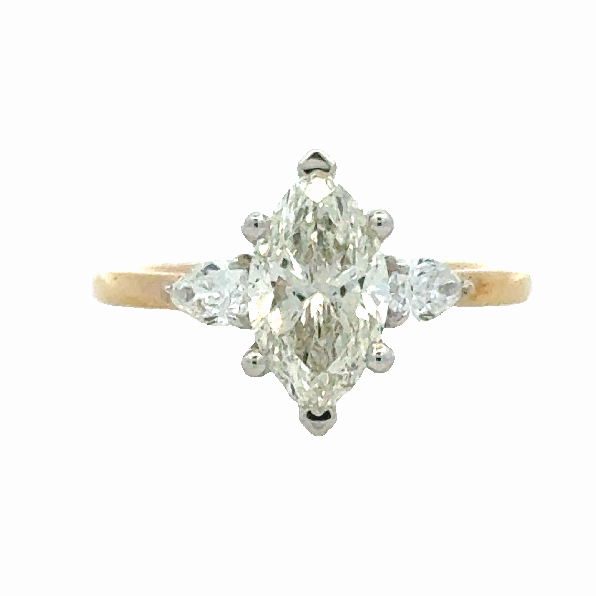 Three Stone Marquise and Pear Shape Diamond Ring Chic Sparkle