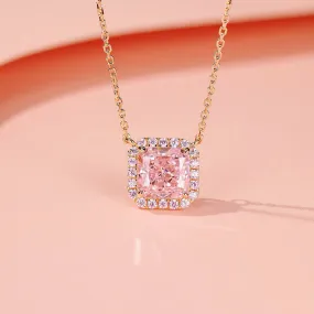 Gleaming Craft Evening Sparkle Louily Elegant Halo Cushion Cut Pink Stone Pendant Necklace