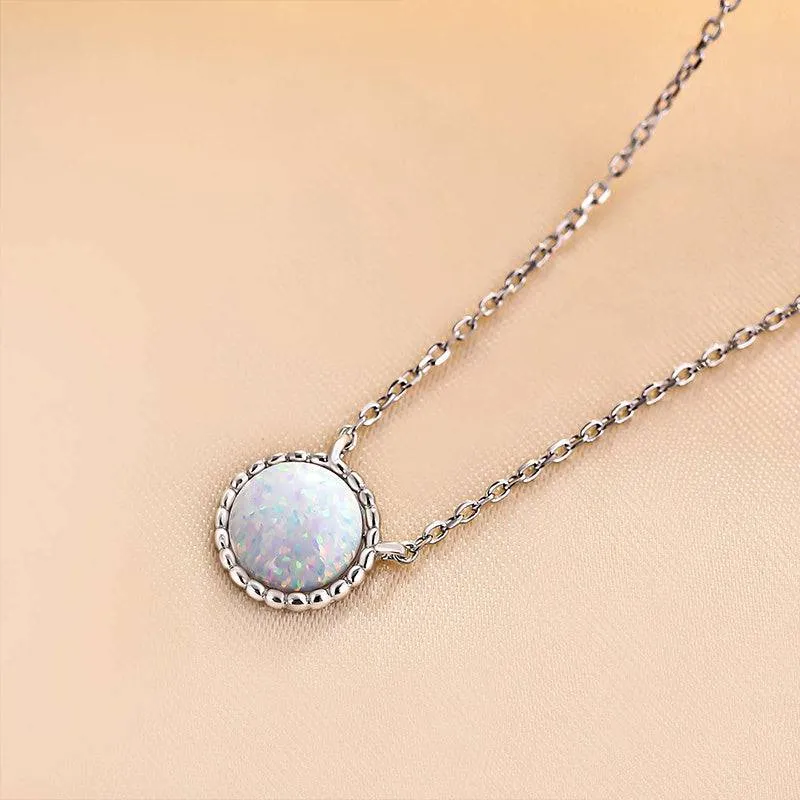 Louily Elegant Halo Round Cut Opal Stone Women's Pendant Necklace In Sterling Silver Impeccable Cut Simple Luxe