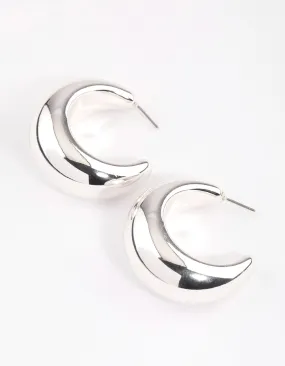 Silver Thick Puffy Hoop Earrings Modernist Embellishment simple design