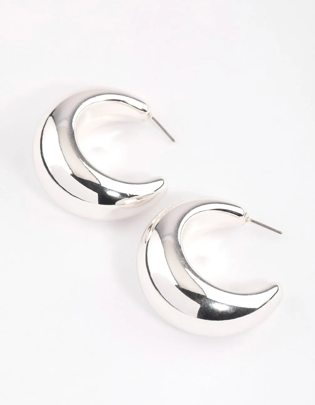 Silver Thick Puffy Hoop Earrings Modernist Embellishment simple design