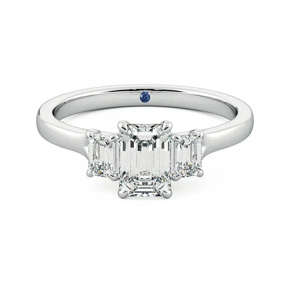 Casual accessory Contemporary Grace Four Prong Three Stone Emerald Cut Moissanite Engagement Ring with Hidden Anniversary Stone Accent