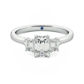 Traditional Gift Four Prong Three Stone Emerald Cut Moissanite Engagement Ring with Hidden Anniversary Stone Accent