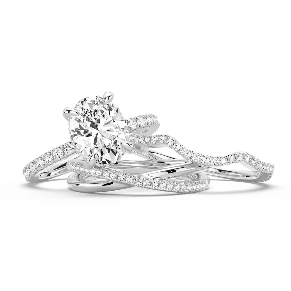 Lightweight Style Forward Thinking Micropav?? Oval Moissanite Ring Set with Matching Stacking Band