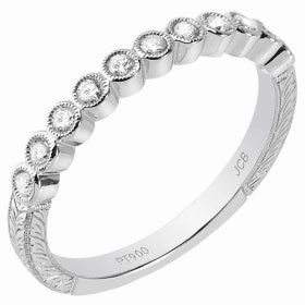 Fall Vibes Timeless Gifts 14 Karat White Gold Engraved Diamond Stackable Ring