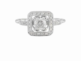 Delicate Highlight 14 Karat White Gold Square Halo Engagement Ring (.88cttw)