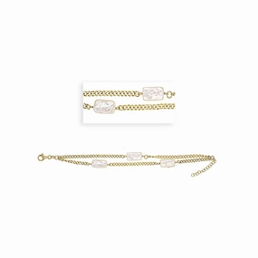 Sterling Silver Gold Plated Double Row Flat Bar Freshwater Pearl Bracelet Glamorous touch