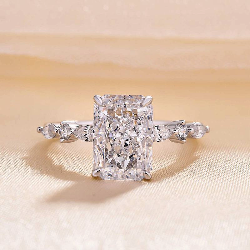Louily Sparkle Radiant Cut Engagement Ring For Women In Sterling Silver Neutral palette Distinct Style