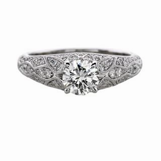 18kw Antique Reproduction Engagement Ring (1.29cttw) Glamorous look Sculpted Detail