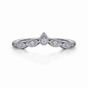 Vacation Mood Everyday Set Cary - Vintage Inspired 14K White Gold Curved Gold Diamond Anniversary Band - 0.07 ct