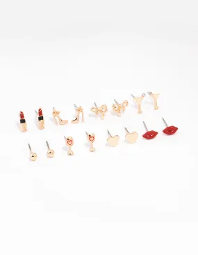 Splendid Jewelry Gold Girls Night Out Earrings 8-Pack