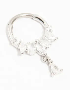 Titanium Cubic Zirconia Pear Drop Clicker Ring Small Embellishment