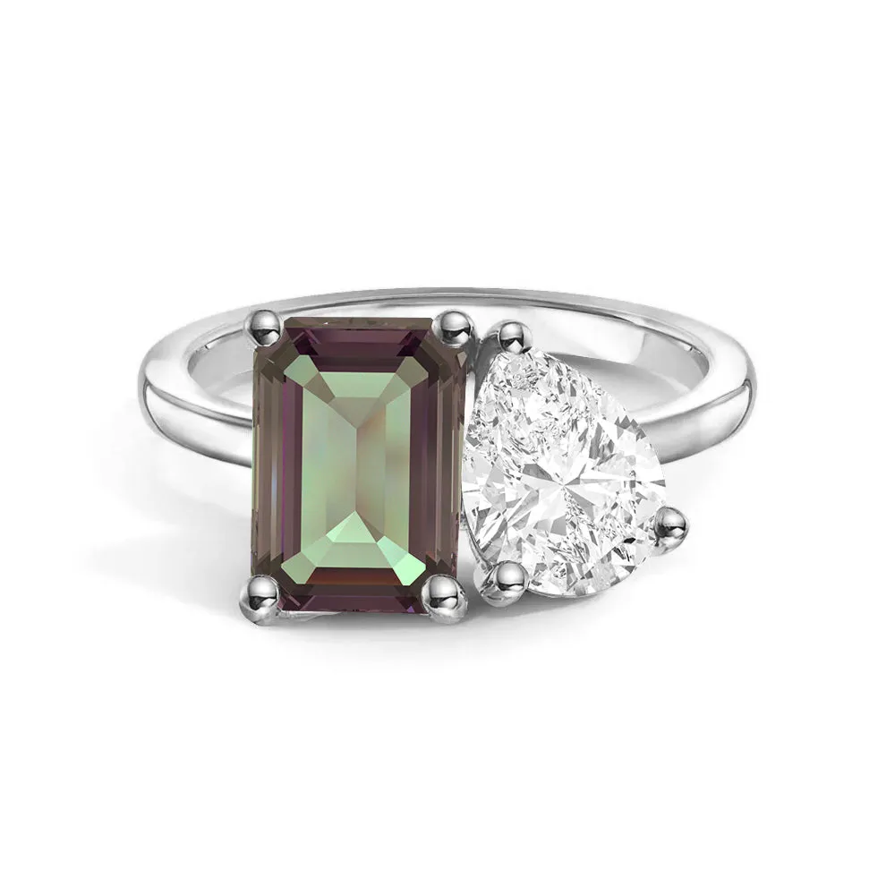 Durable Jewelry Toi et Moi Personalized Alexandrite Birthstone Anniversary Ring