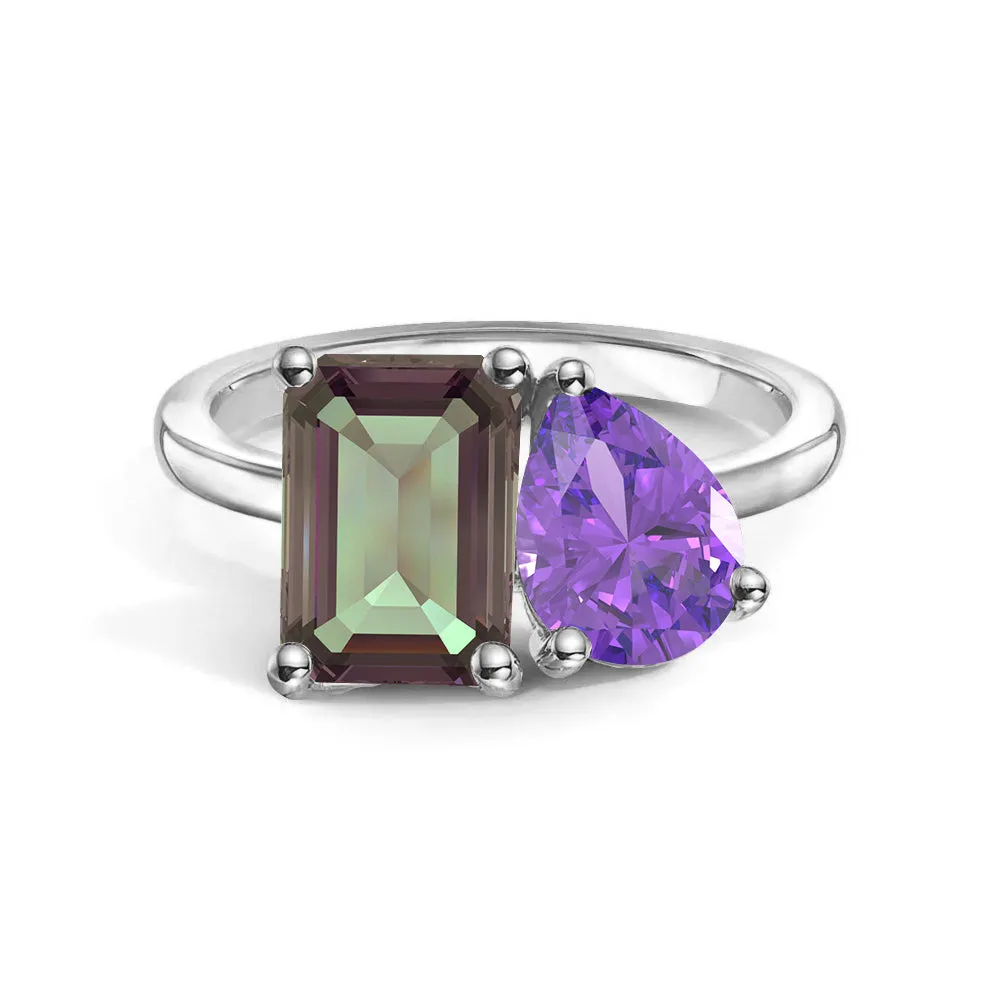 Toi et Moi Personalized Alexandrite Birthstone Anniversary Ring Vintage Style