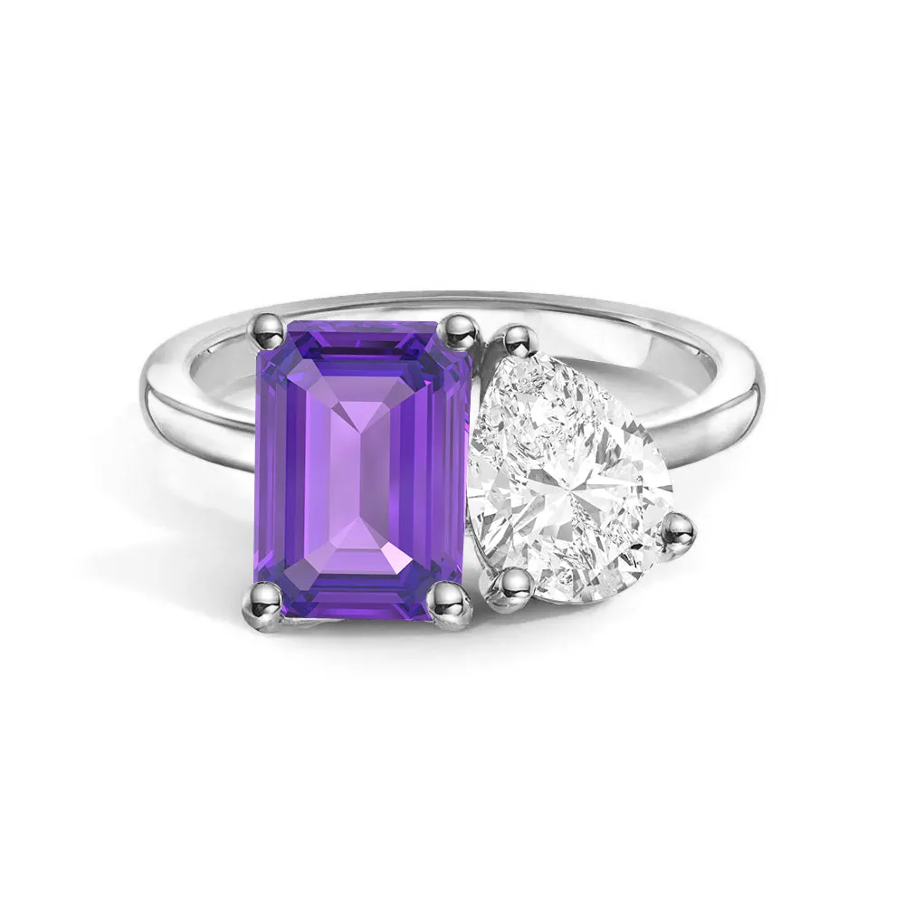 Toi et Moi Personalized Amethyst Birthstone Anniversary Ring Trendy Embellishment Vintage Decoration