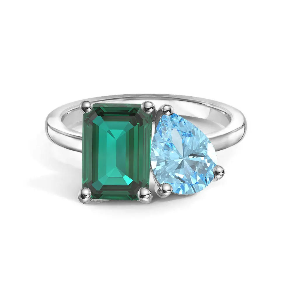 Classic Look Elegant Symbol Toi et Moi Personalized Emerald Birthstone Anniversary Ring